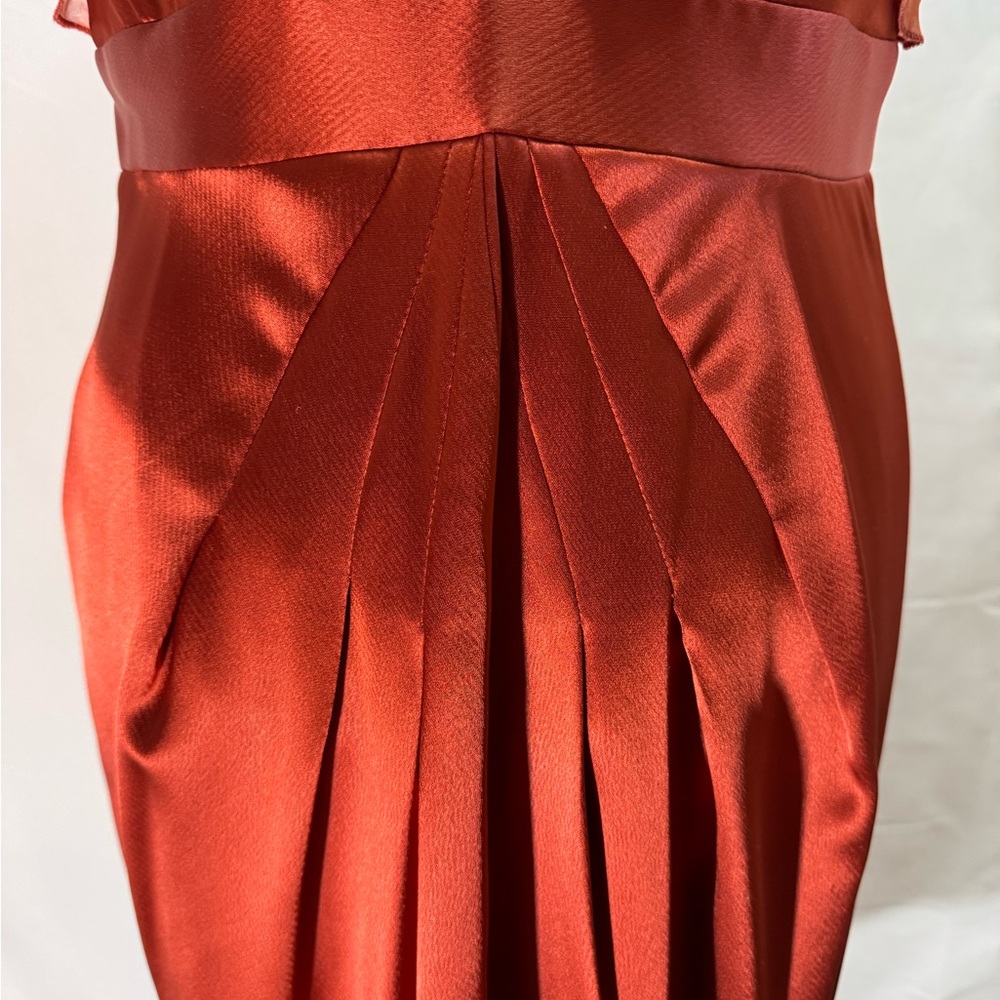 A.B.S. Allen Schwartz Copper Satin Pleated Cocktail Dress Size 6 Wedding Formal - Picture 7 of 13